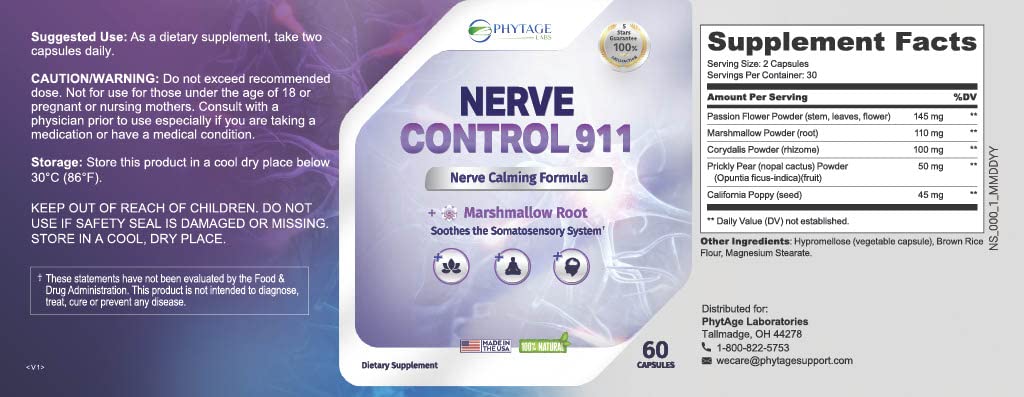 Nerve Control 911 - Natural Plant Based Nerve Health Supplement (60 Capsules)