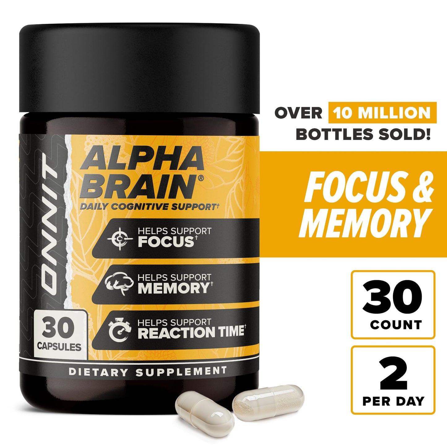 ONNIT Alpha Brain Nootropic Brain Supplement for Men & Women | Memory, Mental Clarity & Cognitive Improvement | Focus Capsules with L-Theanine, Vitamin B6 & Phosphatidylserine (90 Count)