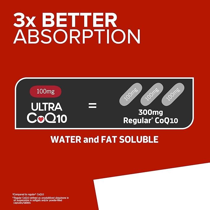 Qunol Ultra CoQ10 100mg Softgels- 3X Better Absorption Coenzyme Q10 Supplements - Antioxidant Supplement for Vascular and Heart Health & Energy Production