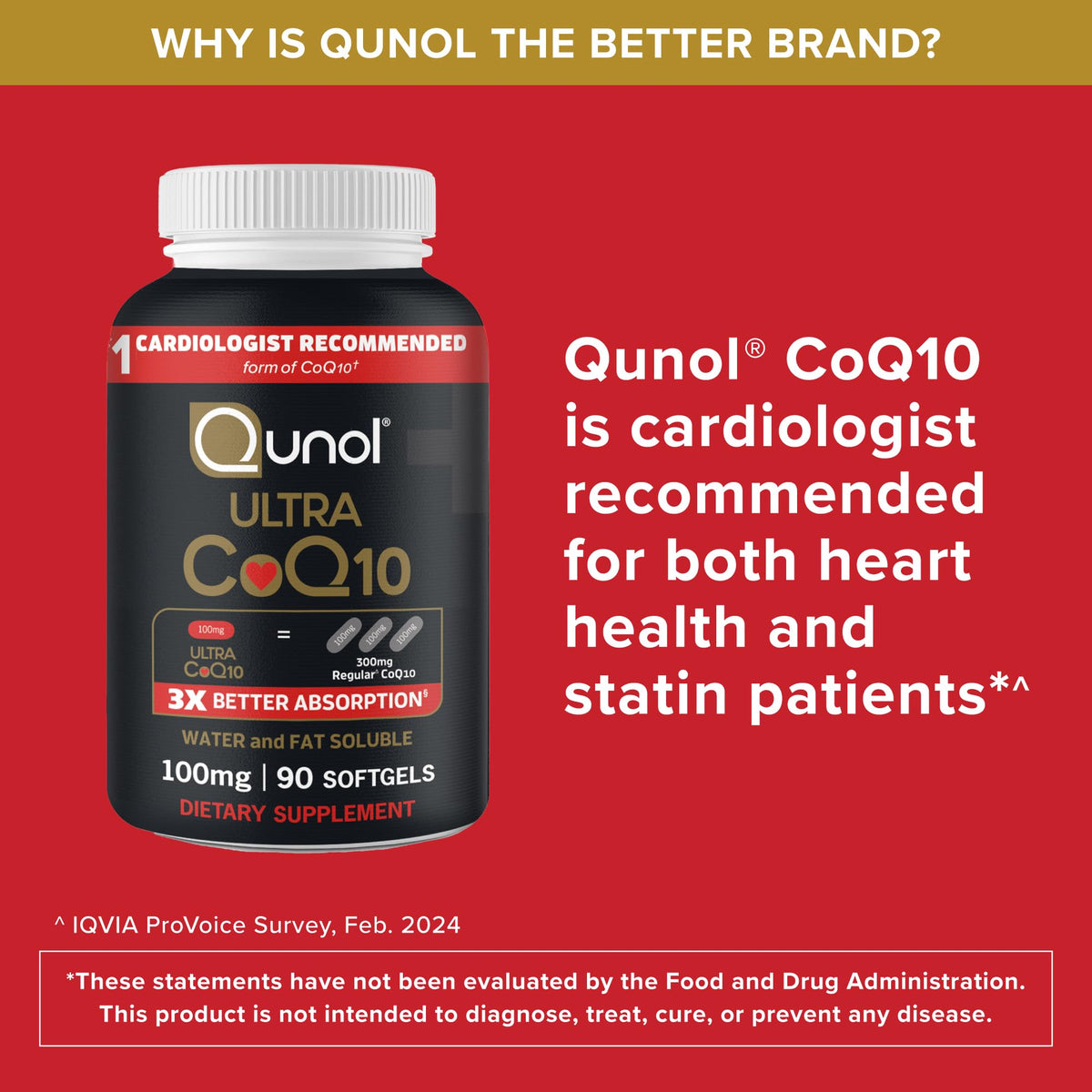 Qunol Ultra CoQ10 100mg Softgels- 3X Better Absorption Coenzyme Q10 Supplements - Antioxidant Supplement for Vascular and Heart Health & Energy Production