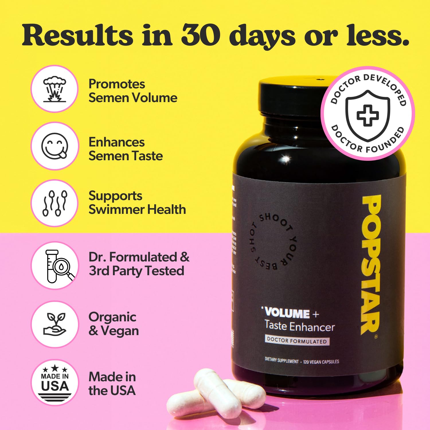 POPSTAR Labs Men’s Fertility & Semen Volume Support Supplement – Doctor Formulated Male Reproductive Health Formula, Vegan Non-GMO Capsules, Made in USA