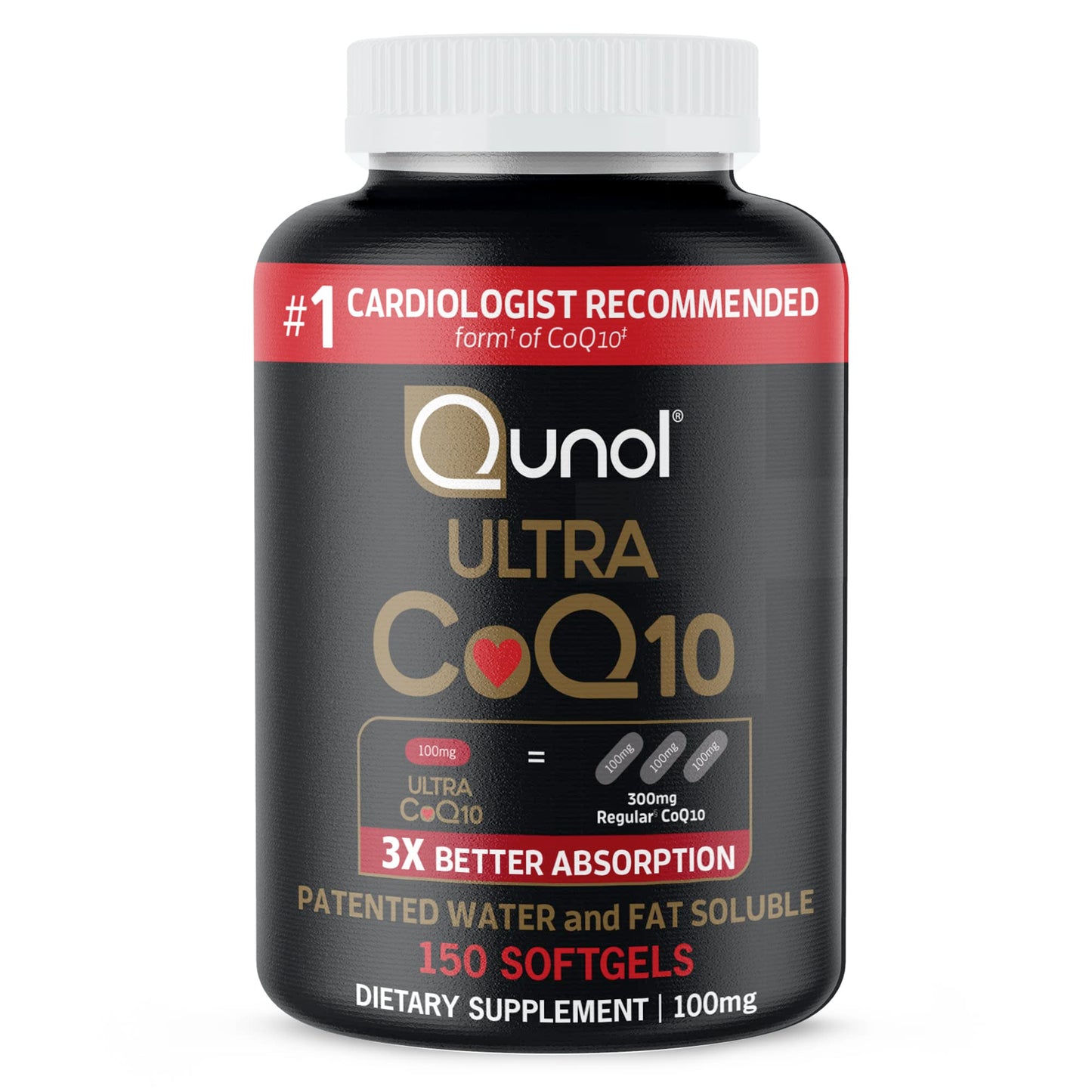 Qunol Ultra CoQ10 100mg Softgels- 3X Better Absorption Coenzyme Q10 Supplements - Antioxidant Supplement for Vascular and Heart Health & Energy Production