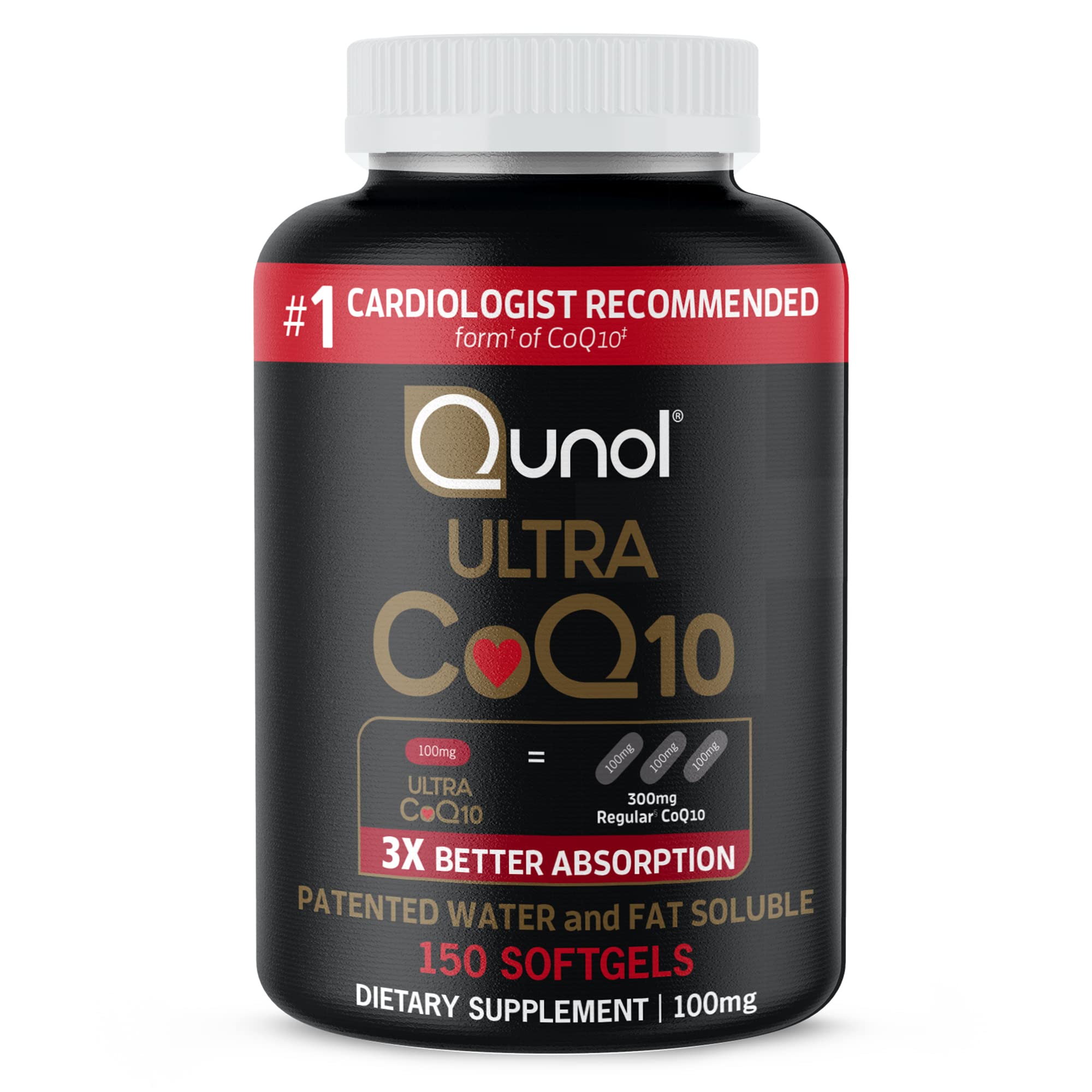 Qunol Ultra CoQ10 100mg Softgels- 3X Better Absorption Coenzyme Q10 Supplements - Antioxidant Supplement for Vascular and Heart Health & Energy Production