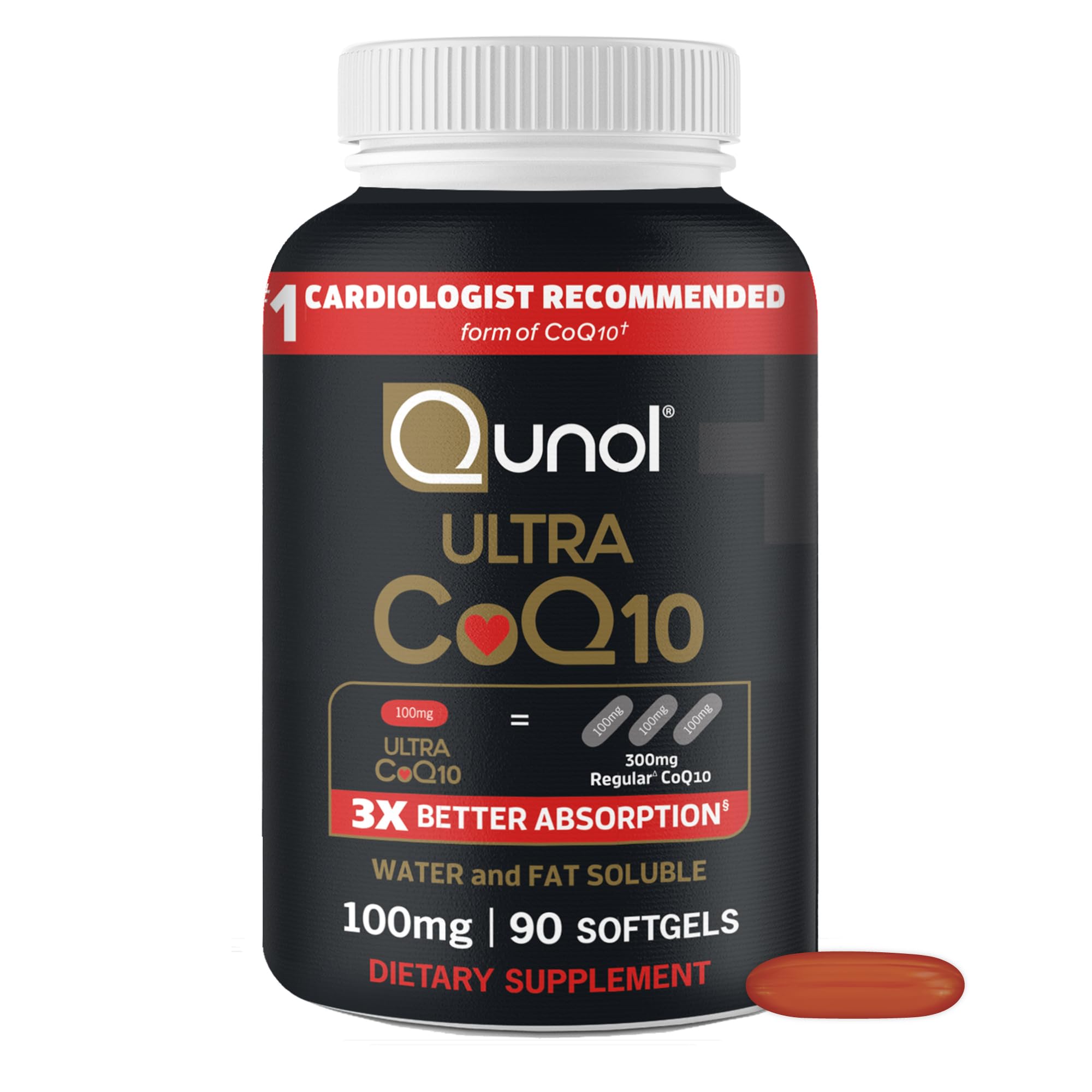 Qunol Ultra CoQ10 100mg Softgels- 3X Better Absorption Coenzyme Q10 Supplements - Antioxidant Supplement for Vascular and Heart Health & Energy Production