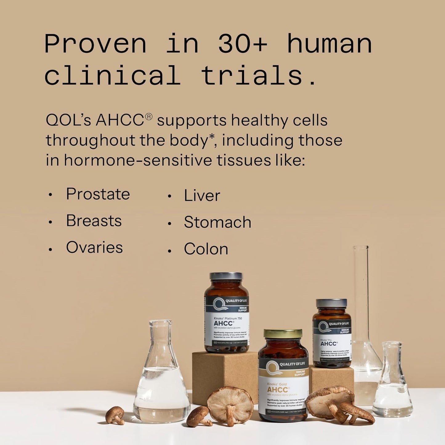 Quality of Life Premium Kinoko Platinum AHCC Herbal Supplement, 750mg per Capsule, for Immune Support, Liver Function, Maintains Natural Killer Cell Activity, Pack of 1, 60 Veggie Capsules