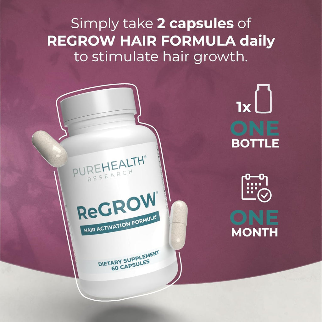 PUREHEALTH RESEARCH ReGrow - Hair Growth Vitamins  for Women & Men - 60 Capsules