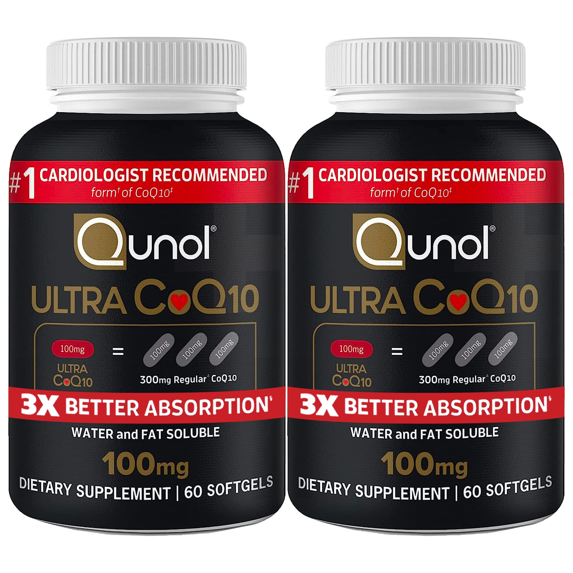 Qunol Ultra CoQ10 100mg Softgels- 3X Better Absorption Coenzyme Q10 Supplements - Antioxidant Supplement for Vascular and Heart Health & Energy Production